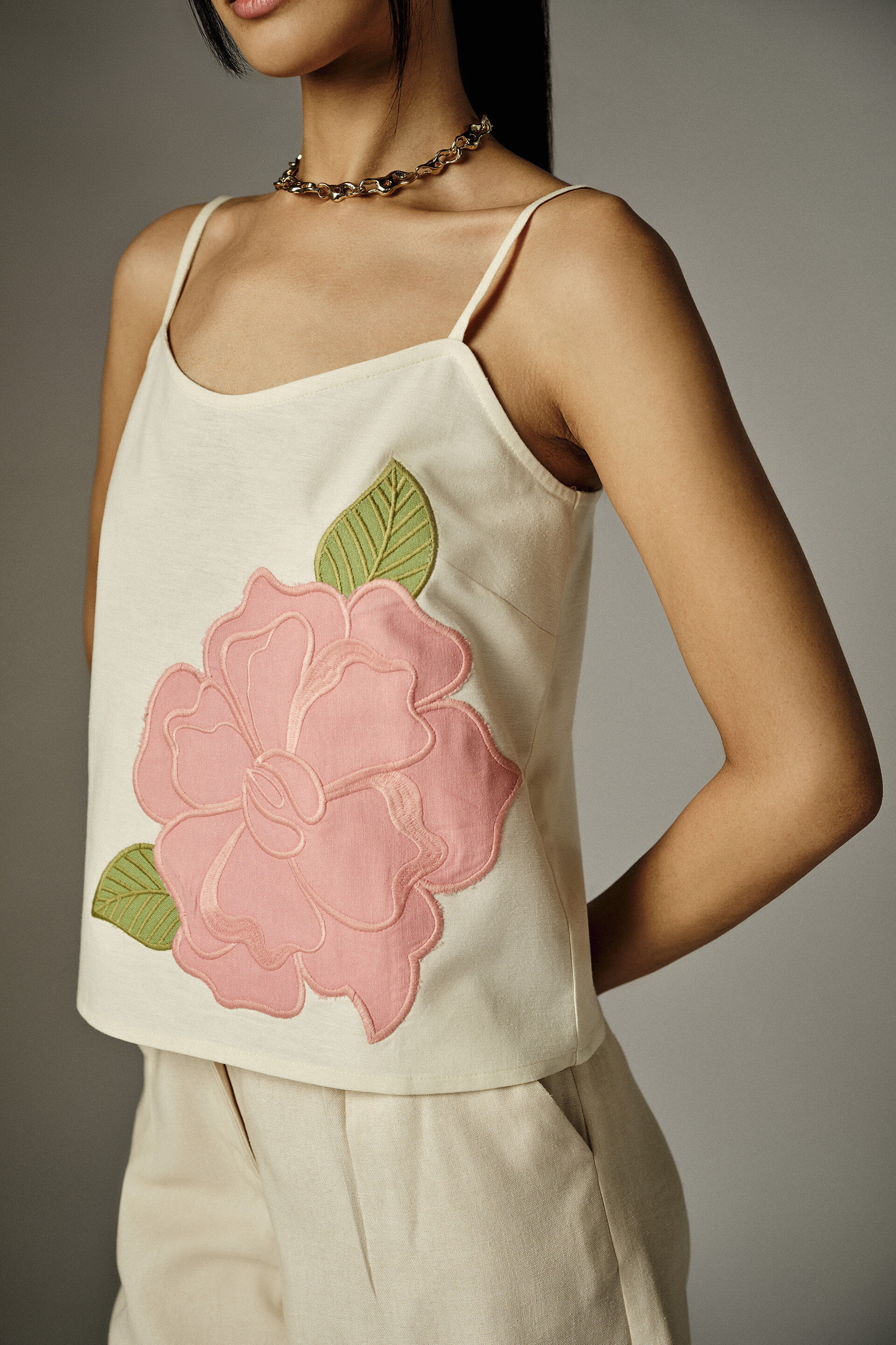 Fleur Off-White Applique Top, Off White, image 3